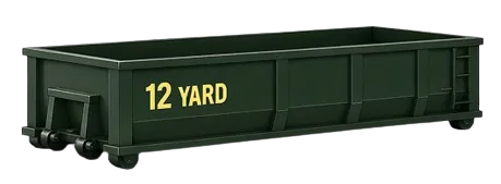 12-yard roll-off dumpster container, green, side view